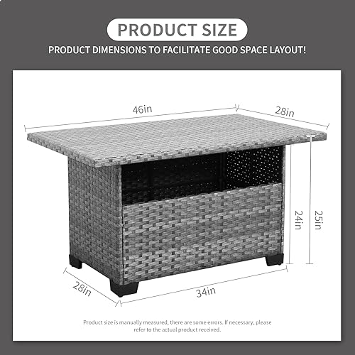 Miniatura 2 de Rattaner Mesa de patio exterior de 46 pulgadas, mesa de centro para exteriores con almacenamiento, mesa de comedor al aire libre, color gris