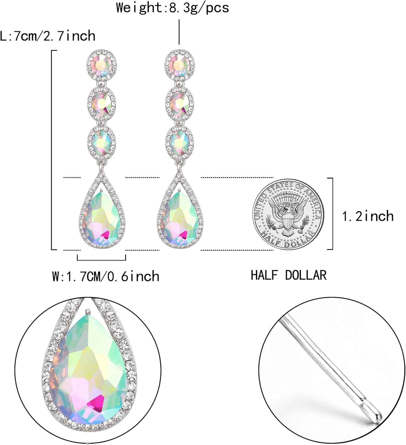 Flyonce Wedding Bridal Rhinestone Crystal Multi Teardrop Pierced Dangle Earrings - Image 6