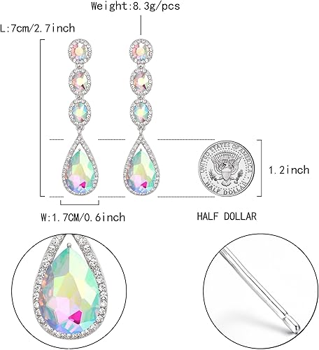 Miniatura 6 de Flyonce Pendientes colgantes con diamantes de imitación de cristal multi lágrima