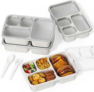 Large Capacity Bento Box for Adults, 4-Piece Set Stackable Lunch Box with 4 Compartments, Microwave & Dishwasher Safe, Reusable Meal Prep Containers, Snack Containers for Kids & Adults White