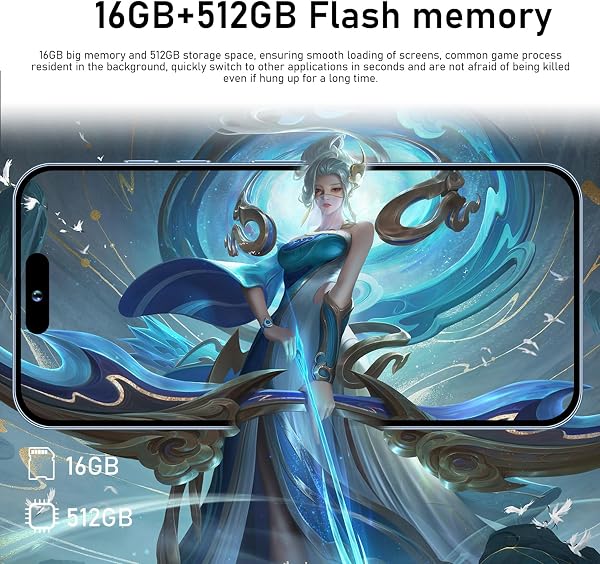 14 PM Unlocked Cell Phone,Smartphone Long Battery Life 6.82" HD Screen Unlocked Phones, 16+512GB Android 13.0 with 128G Memory Card, Dual SIM/Fingerprint Lock/Face ID/GPS (White) - 5