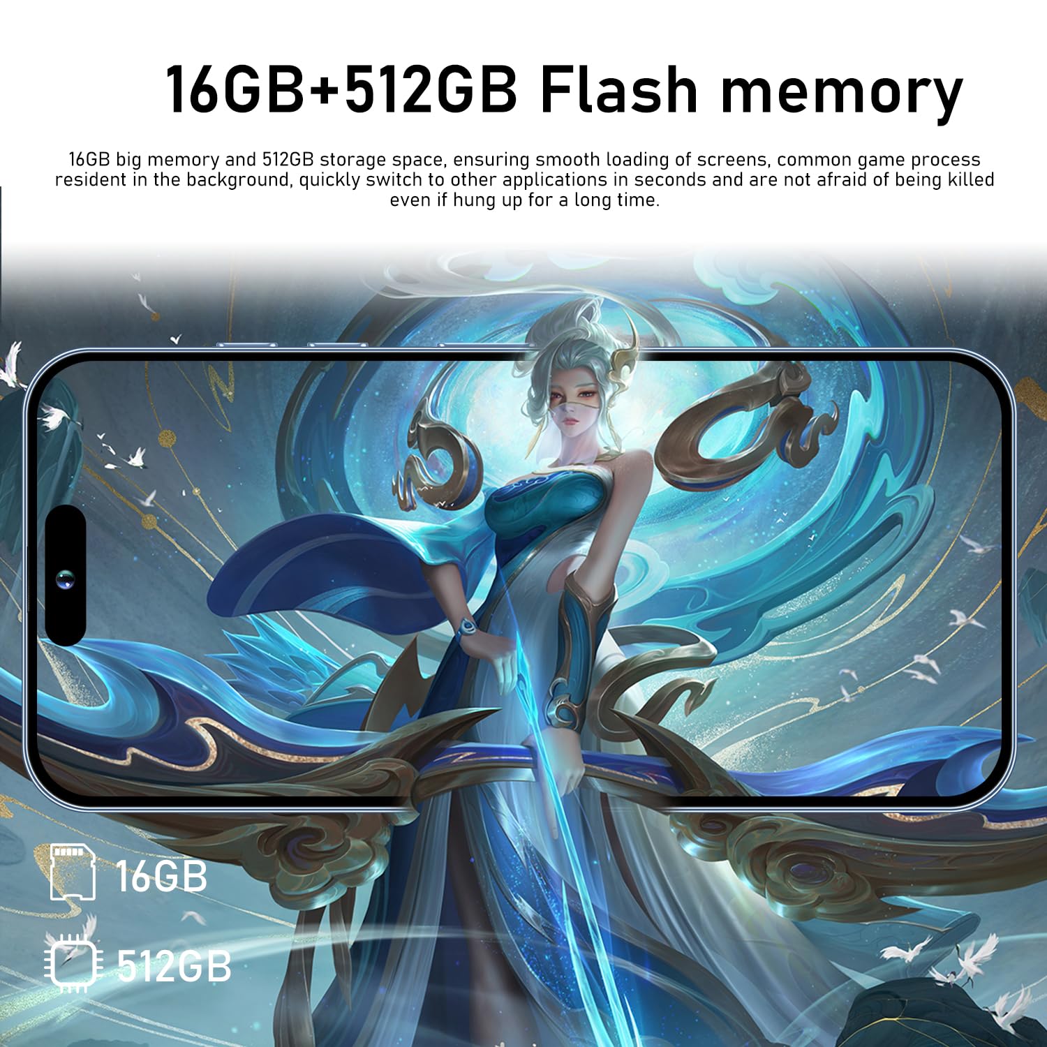 14 PM Unlocked Cell Phone,Smartphone Long Battery Life 6.82" HD Screen Unlocked Phones, 16+512GB Android 13.0 with 128G Memory Card, Dual SIM/Fingerprint Lock/Face ID/GPS (White) — view 5