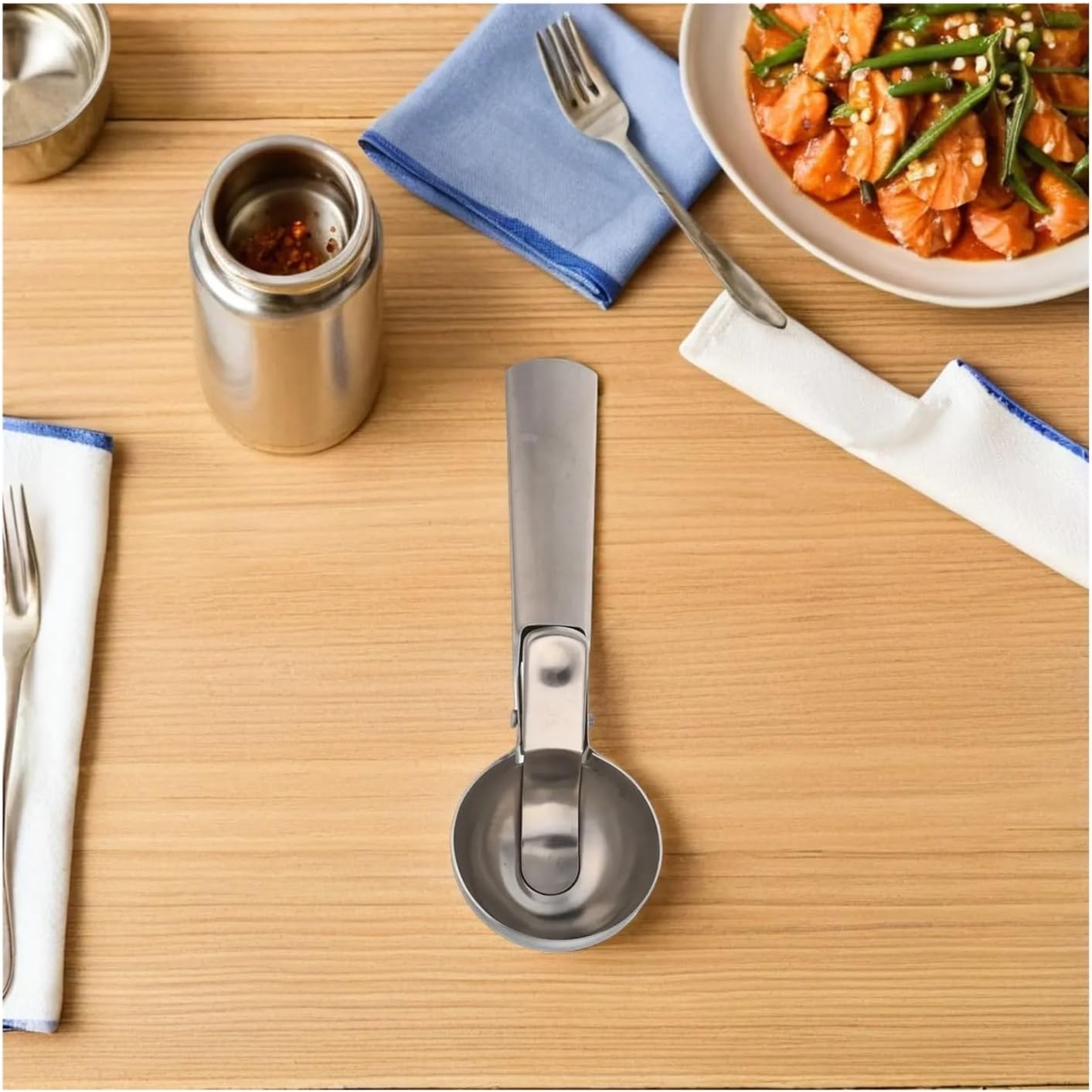 Stainless Steel Ice Cream Scoop Serving Spoon Comfortable Grip Melon Baller Watermelon Cake Coffee Party 1Pc(Gold)