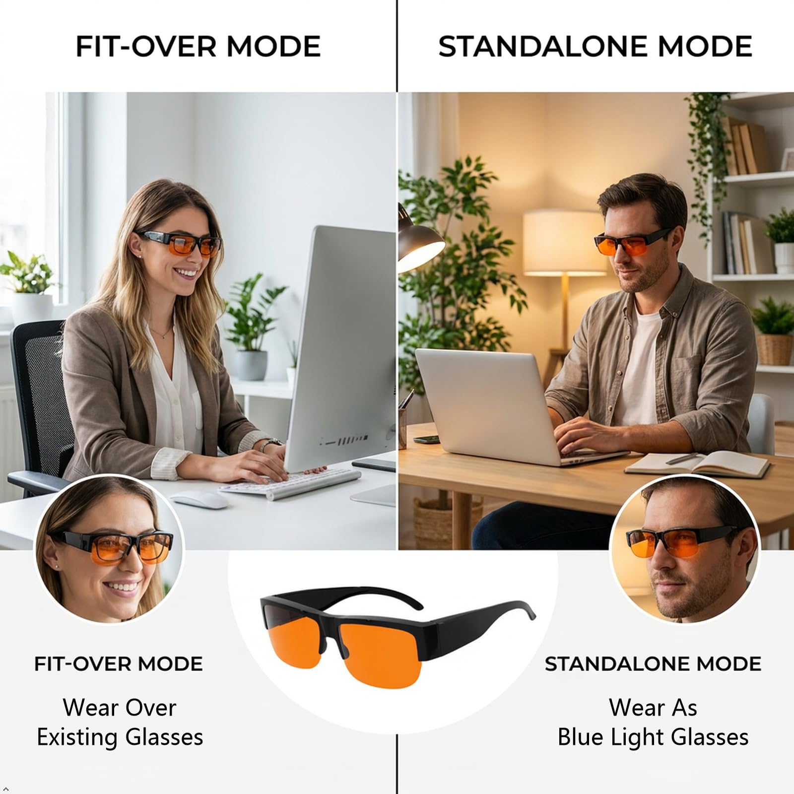 Eyekepper Anti Luz Azul Gafas de Lectura Gafas de ordenador Gafas de seguridad con lente naranja Gafas de protección Media Montura - Negro