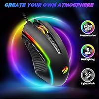 Vista 2 de Redragon Mouse para juegos, mouse para juegos con cable con retroiluminación RGB, 8000 DPI ajustable, mouse con 9 botones macro programables y botón