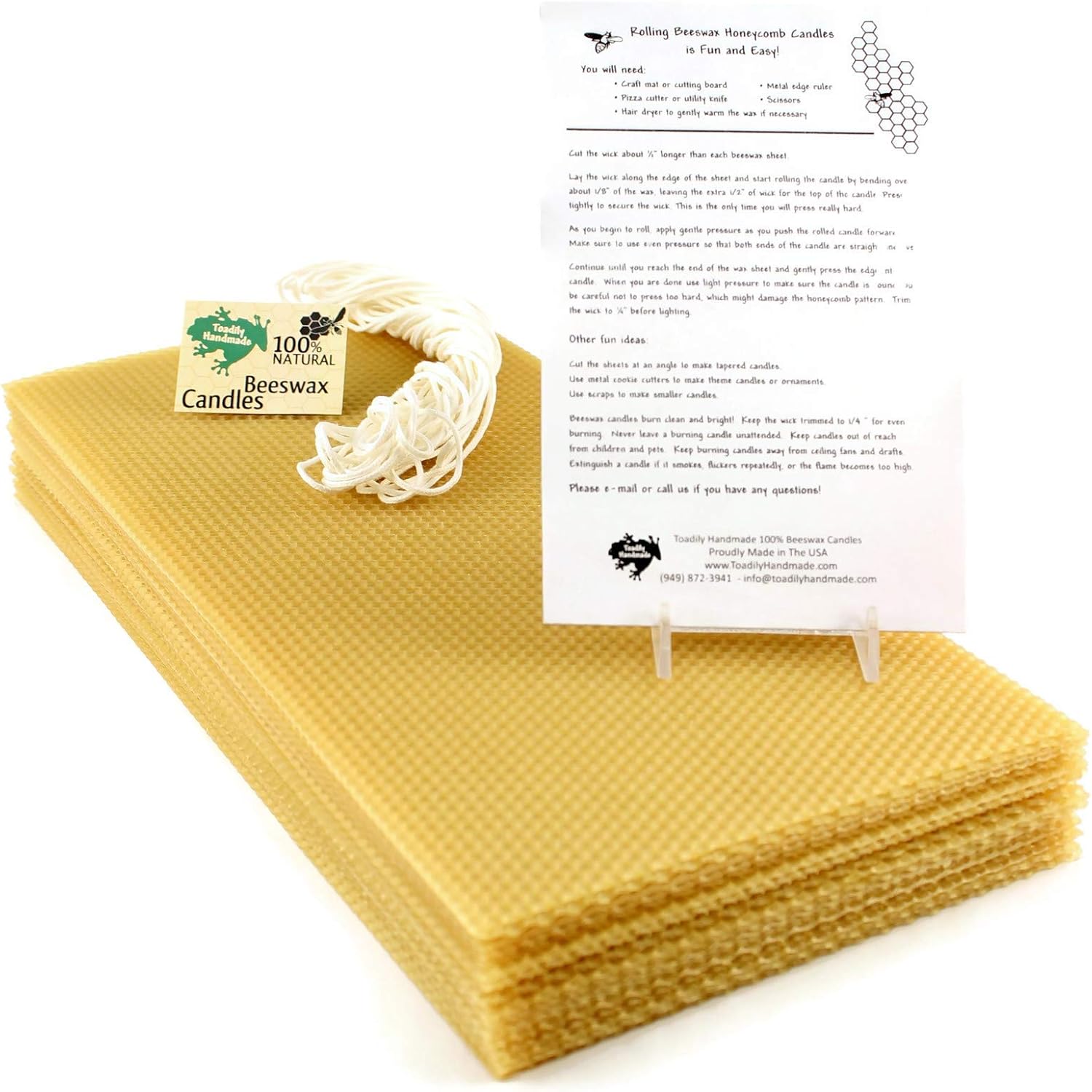 Make Your Own Beeswax Candle Kit - 20 Full Size 100% Beeswax Sheets in Natural (Approx. 16 1/4" X 8") - Wick and Instructions Included!