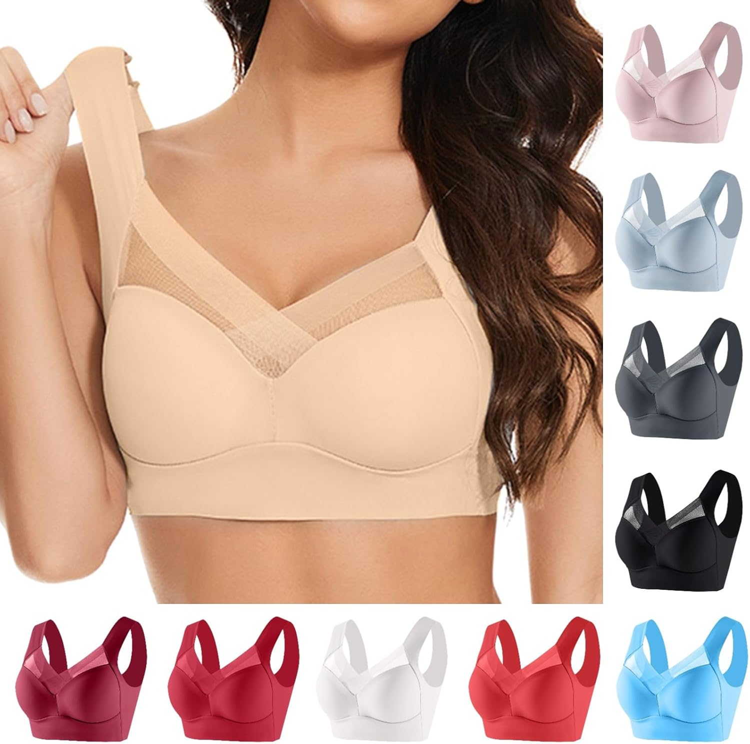 Zen Chic Bras for Older Women Seamless Wireless Posture Corrector Push Up Anti Sagging Full Coverage Ice Silk Bra for Senior