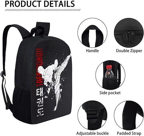 Miniatura 5 de Mochila con estampado de taekwondo para adolescentes de escuela primaria, mochila escolar para viajes, playa, mochila escolar para niños y niñas