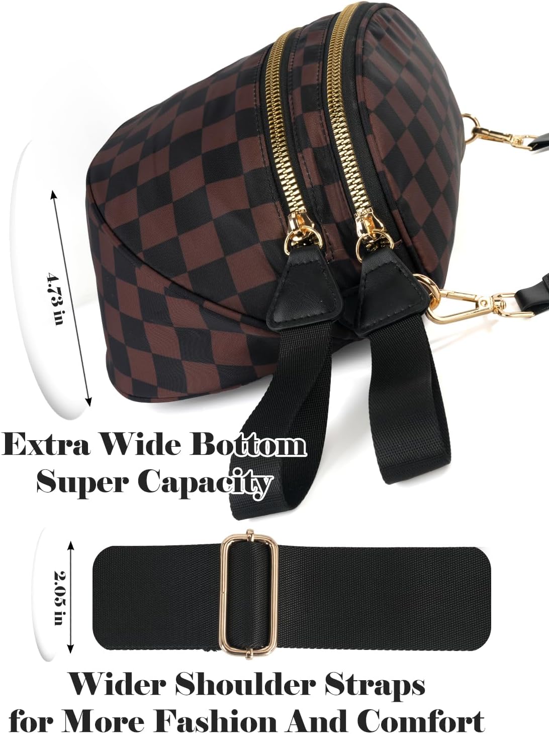 Black and White Checkered Crossbody Bag Bum Bag for Women,Spacious Checkered Purse Fanny Packs Belt Bag - Image 5