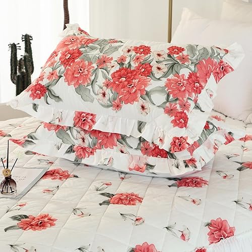 Miniatura 5 de EVENHUG Juego de colcha de cama 100% algodón, tamaño King, con volantes y 2 fundas de almohada de 20 pulgadas, falda de cama de polvo de caída