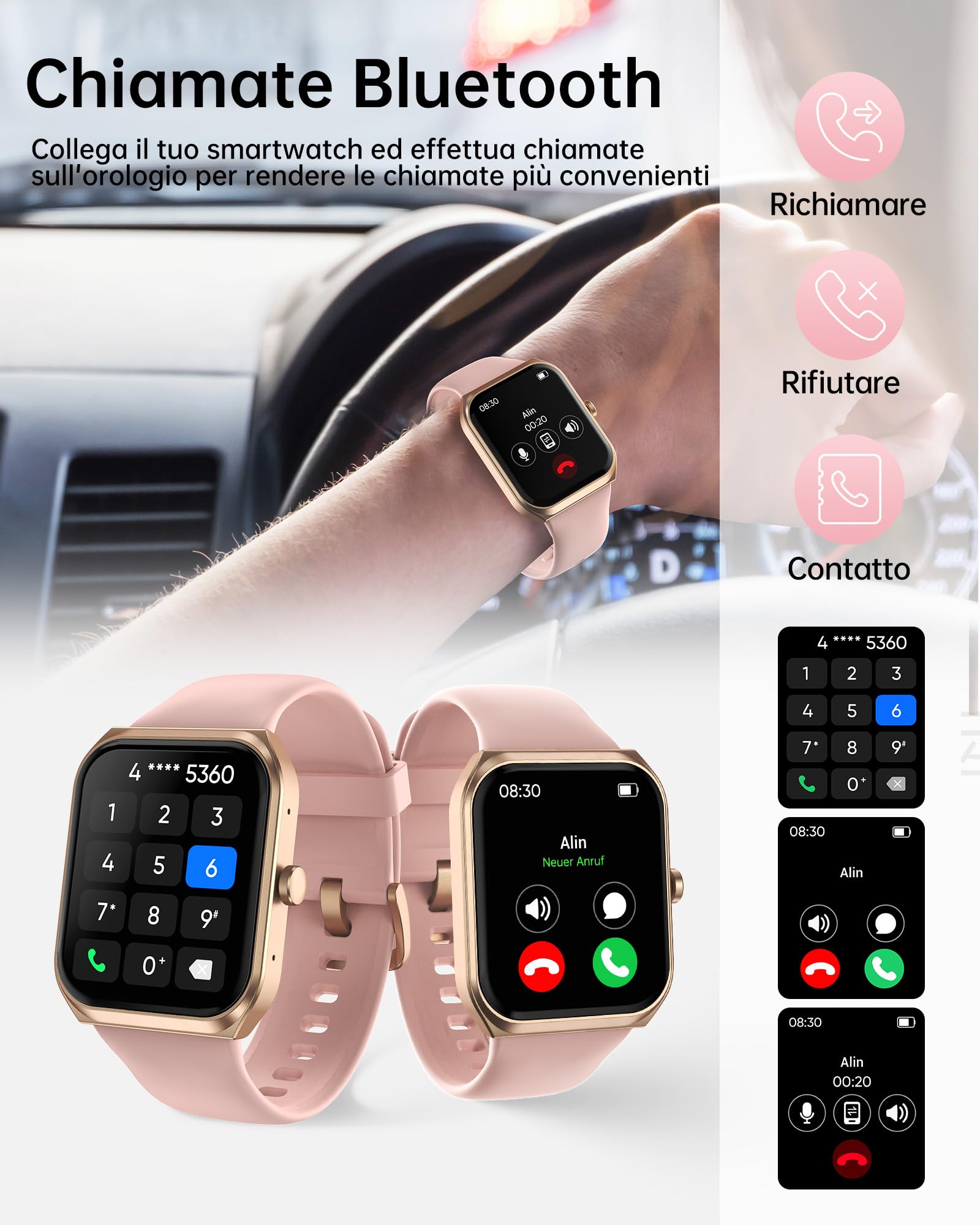 TUYOMA Smartwatch Donna - 1.91" Orologio Smart Watch con Chiamate, 112+ Modalità Sportive, IP68 Impermeabile, Monitoraggio Sonno/Cardiofrequenzimetro/Donne Della Salute, Gaming, per Android/IOS