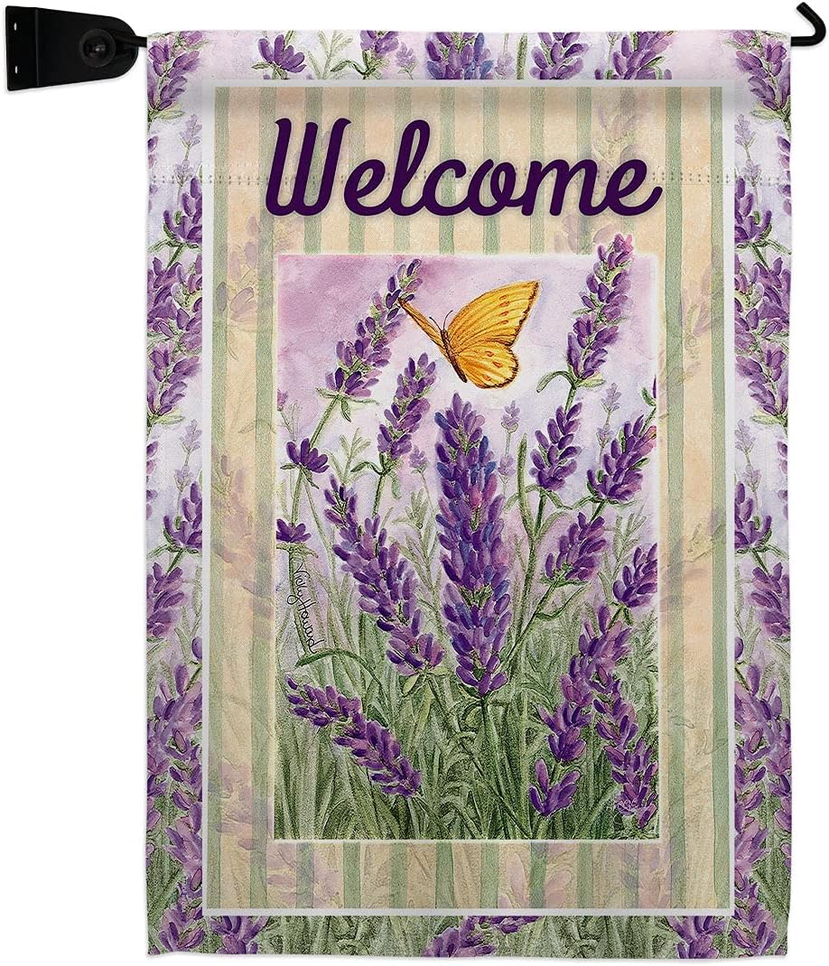 Breeze Decor Lavender Garden Flag Set Wall Holder Floral Sunflower Tulip Rose Orchid Lilies Season Springtime Flower Wreath Small Decorative Gift Yard House Banner Double-Sided Made in USA 13 X 18.5