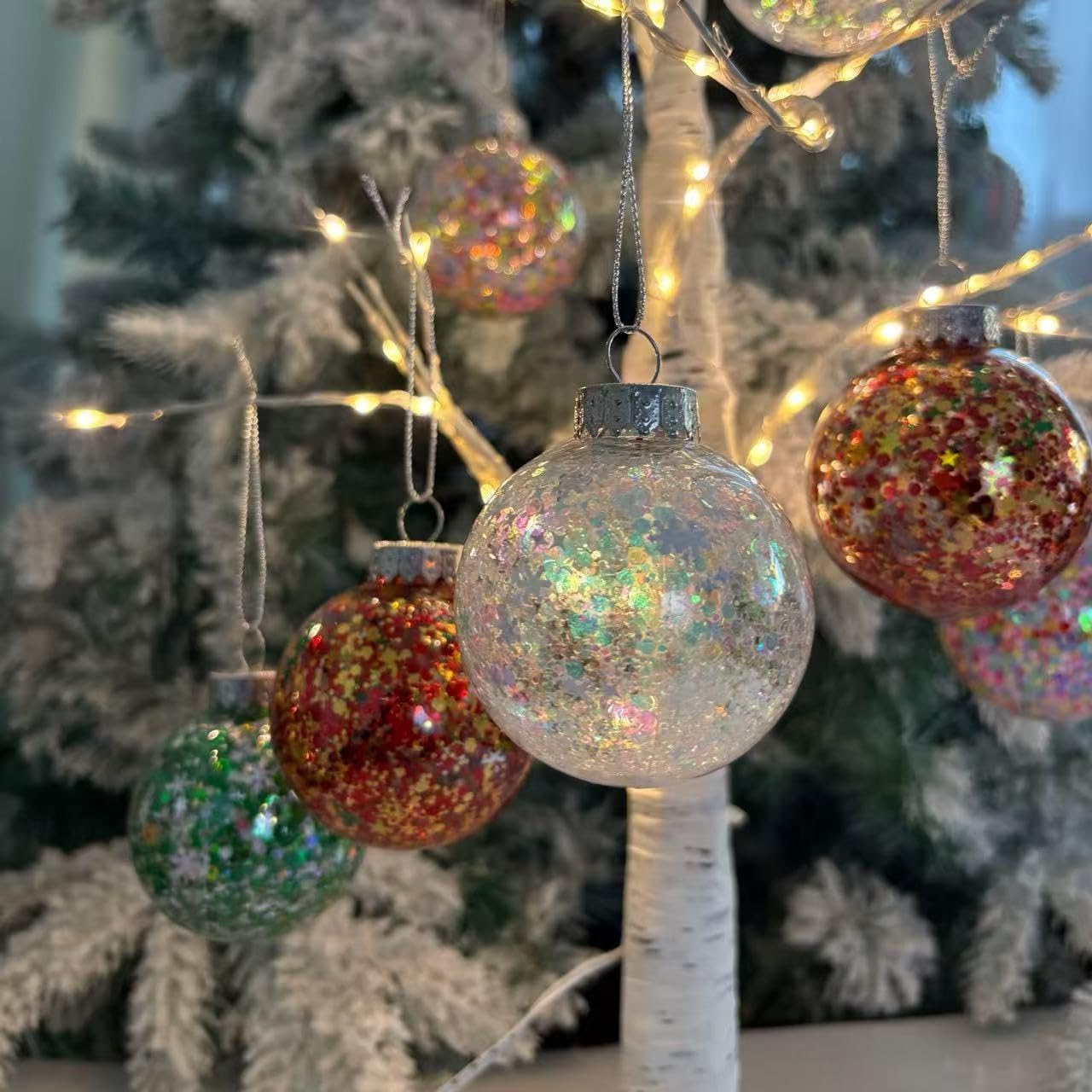 Christmas Ball Ornaments 12 Pack, 2.36inch Clear Glitter Shatterproof Ornaments for Christmas Tree Decorations, Hanging Holiday Decorations for Home, Party, Wedding, Xmas Tree Mixed Colors - Image 3