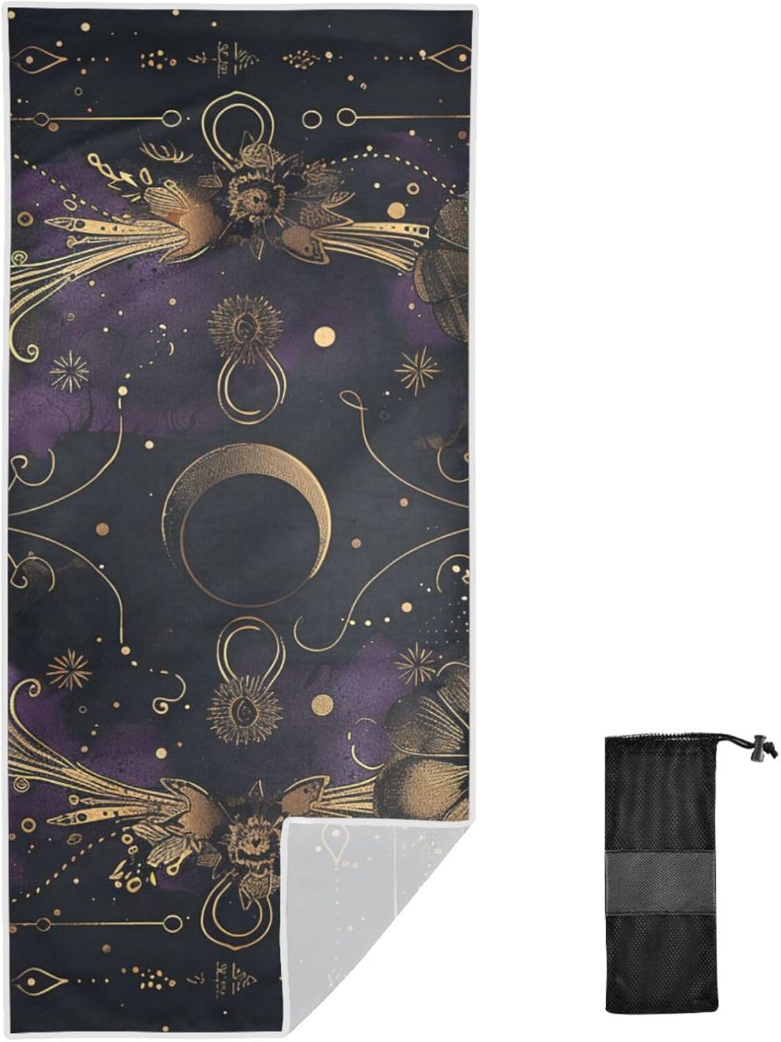 Purple and Gold Mystic Gothic Astrology bath towels 31" x 70" Sand Free Quick Dry extra large beach towels adult for Kids & Adults