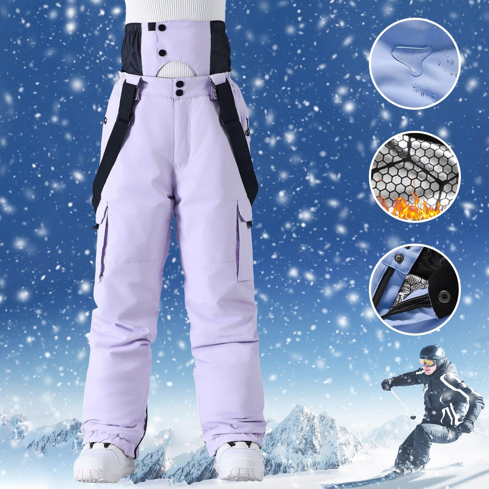 Generisch Herren Skihose Winddicht Winter Outdoor Sportkomfort Hose Mit Doppeltaschen Einfarbig Verdickt Warm