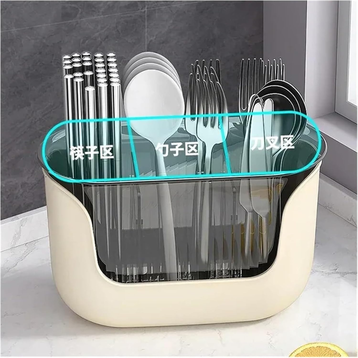 Kitchen Utensil Holder Multifunction Cutlery Holder Home Flatware Storage Shelf Kitchen Utensil Holder(Beige)