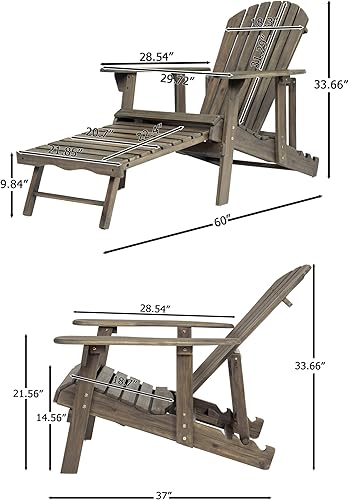 Miniatura 9 de Silla Adirondack asiento plegable de madera de acacia rústica para patio, diseño tradicional de listones para relajación al aire libre y decoración