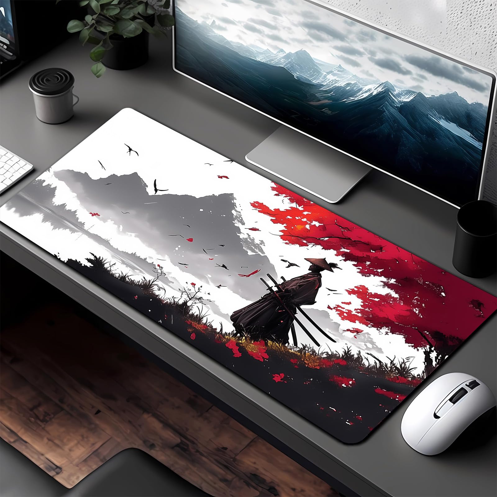 Tapis de Souris de Jeu Japonais XXL 800x300x3mm, Tapis de Bureau Antidérapant et Imperméable à Bords Cousus pour Gamer, PC et Ordinateur Portable (Jeu2)