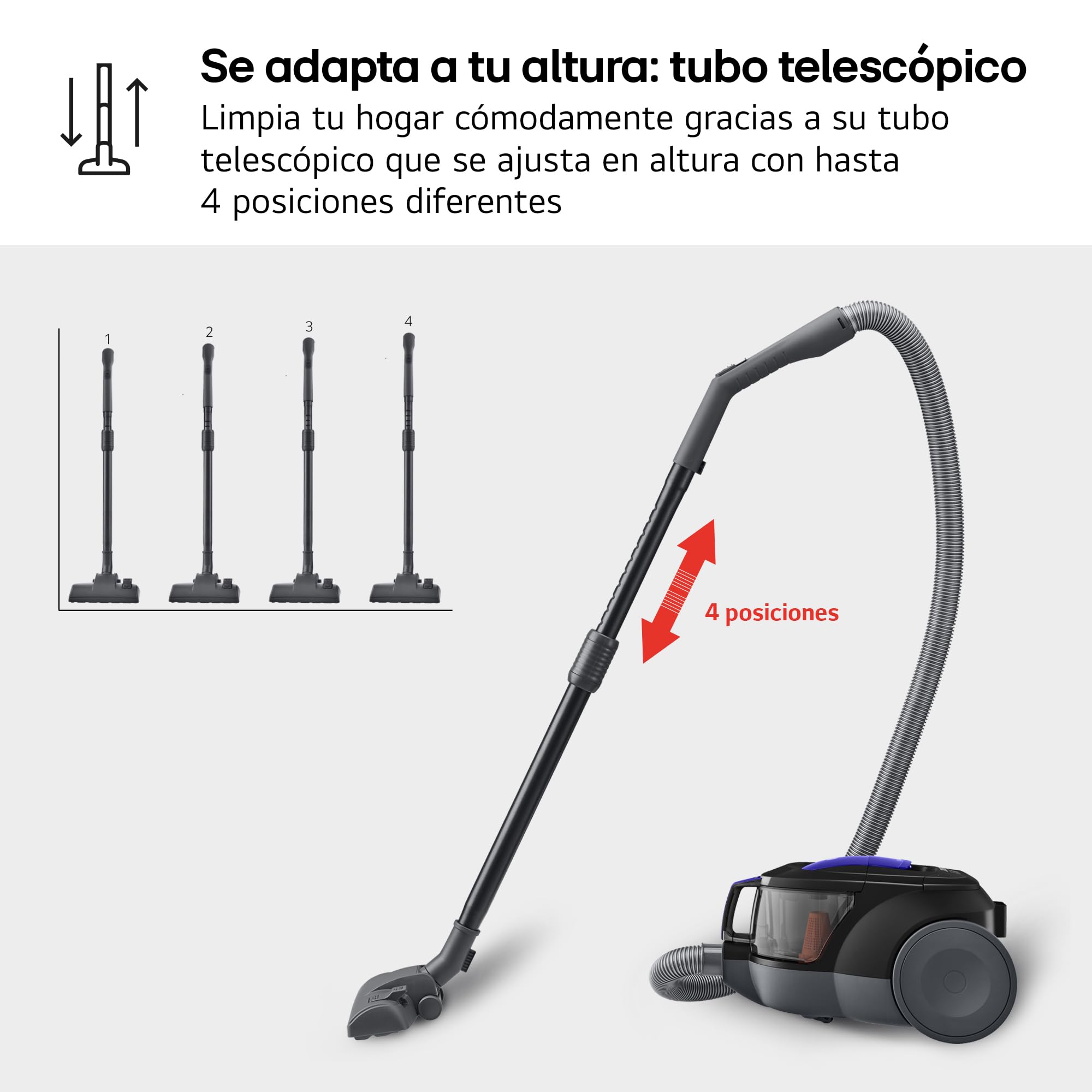 LG VC5506NHTB - Aspirador sin Bolsa 650W, Sistema Ciclónico Elipse, Aspiradora Tubo Telescópico, Regulación Potencia, Depósito 1,1L, Especial alfombras y Suelos Duros, Azul