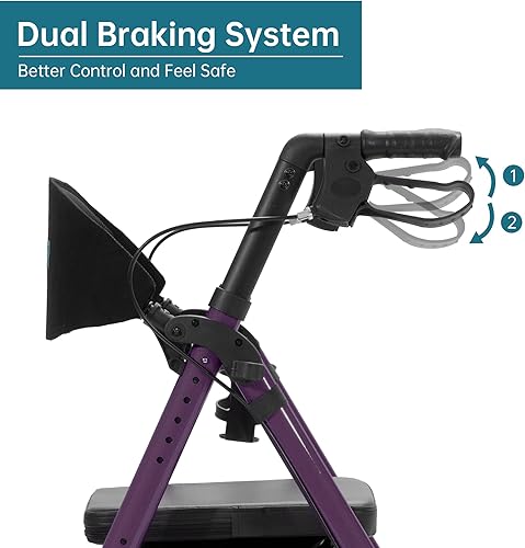 Miniatura 7 de ELENKER Andador todoterreno con ruedas no neumáticas de 10 pulgadas, asiento y respaldo acolchados de esponja, marco totalmente ajustable para