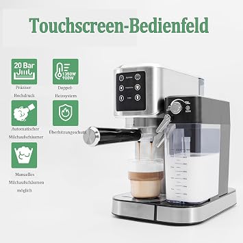 Espresso Machine 20 Bar Touchscreen Espresso Maker with Automatic Milk Frother for Cappuccino Latte Expresso Coffee Machine for Home with Dual Heating System and Dual Pump