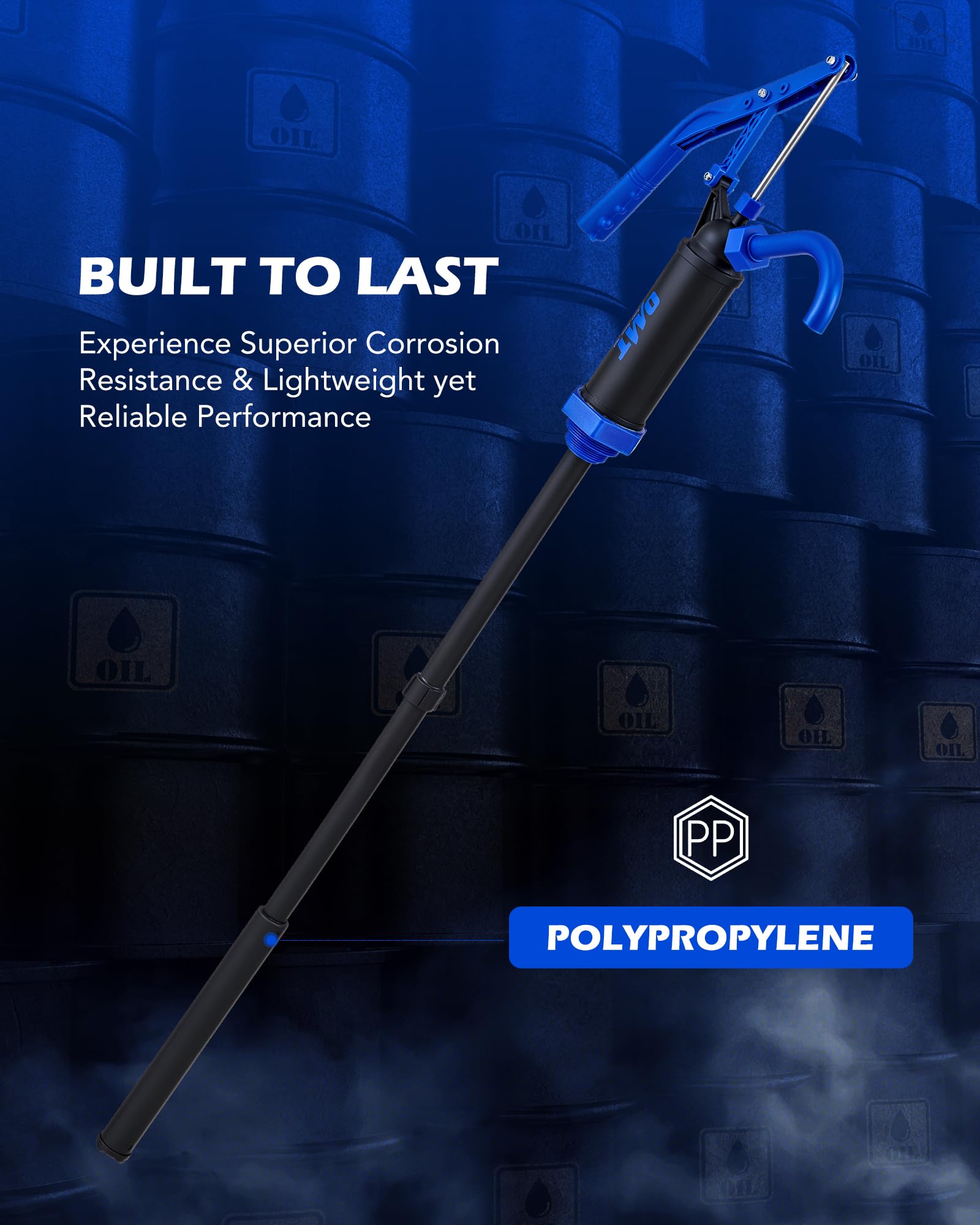 Orion Motor Tech 55 Gallon Drum Pump, Fits 5 to 55 Gallon Drums & Barrels, Lever Action Barrel Pump with 3 Section Suction Tube for Transfer of Chemicals, Acidic Solutions, Fuels, Water Based Fluids