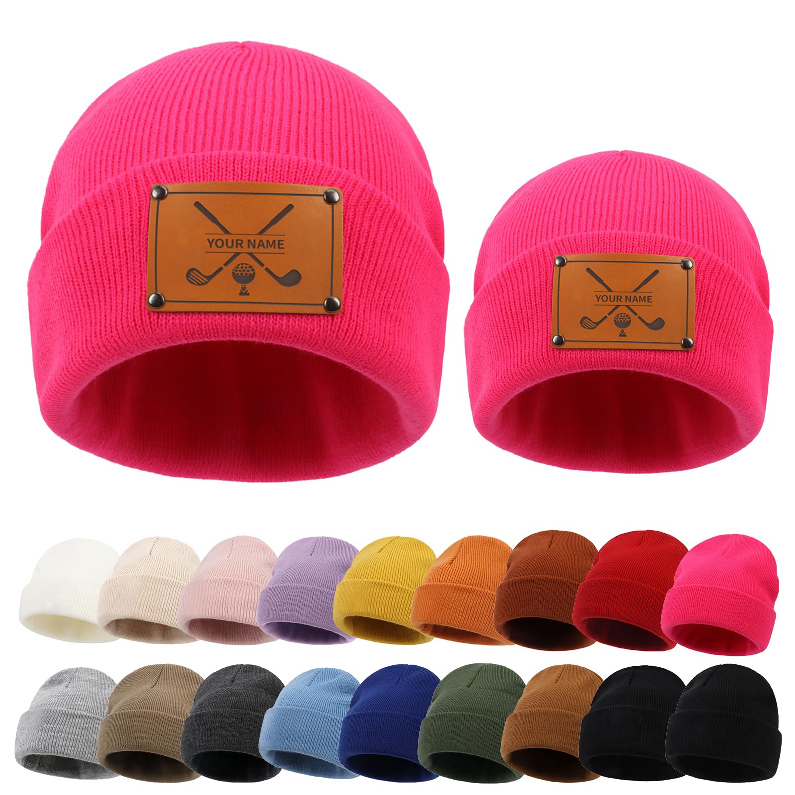 Custom Toddler Beanie Caps for Girls, Personalized Knit Winter Hat for Kids, 3 Sizes Beanies for Newborn to Adults Hot Pink