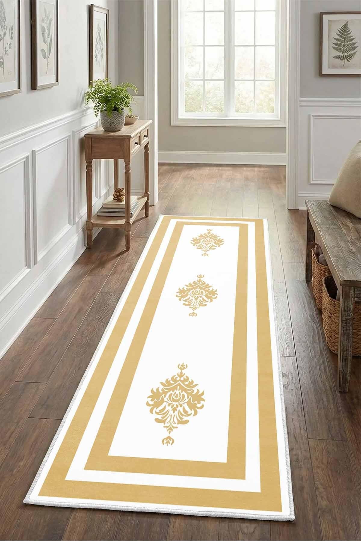 Monnhein Beyaz Gold Yolluk Black-11 - Yıkanabilir, Kaymaz Taban, Dijital Baskılı, Leke Tutmaz, İnce Hav, Modern Koridor, Mutfak, Antre ve Salon için Dekoratif Yolluk