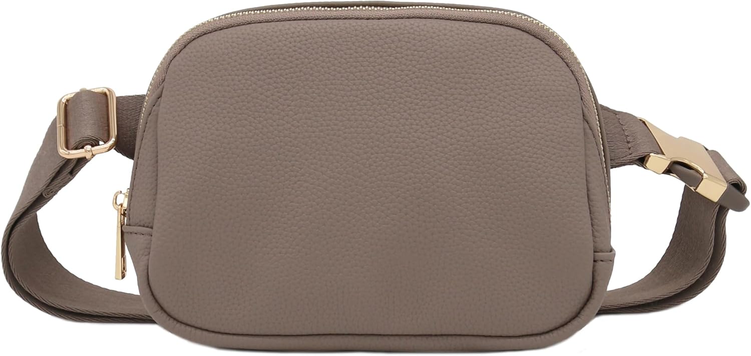 Lightweight Soft PU Pebbled Leather Sling Fanny Pack Belt Bag with Gold Metal Buckle (Dove) - Image 2
