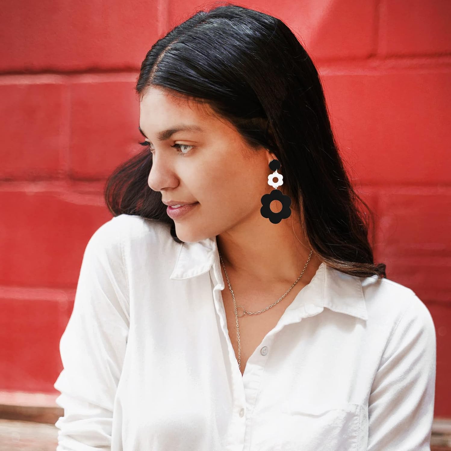 Acrylic Flower Earrings for Women,Double Daisy Floral Drop Earrings,Y2k Yellow Flowers 60/70s Accessories Earrings Vintage Party Jewelry - Image 3