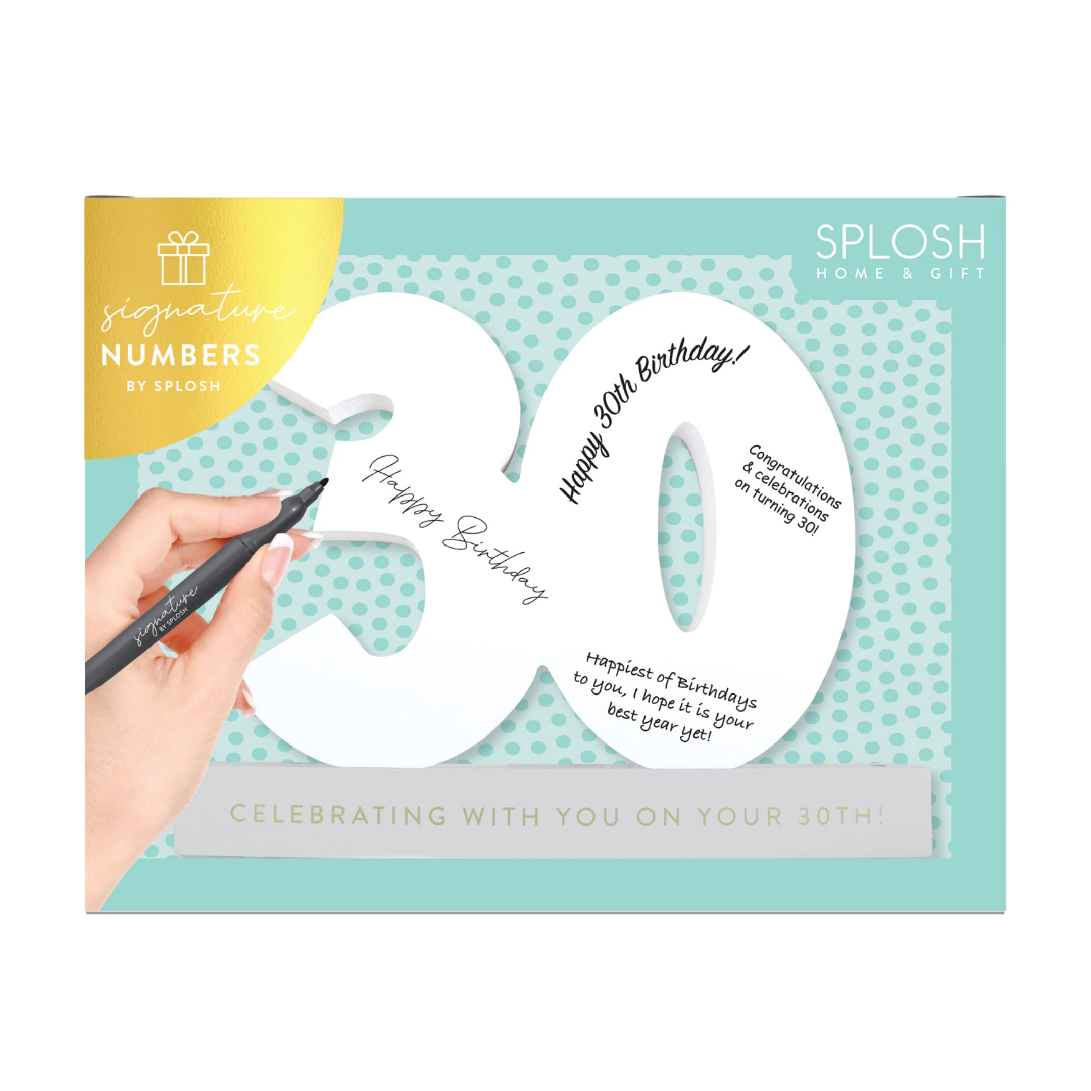 Splosh White Signature Numbers With A Stand To Hold The Number And Pen. Write Heartfelt Or Funny Messages. Create Memories Of The Special Day. 30Th Birthday Decorations & 30Th Birthday Gifts For Men. Size 30