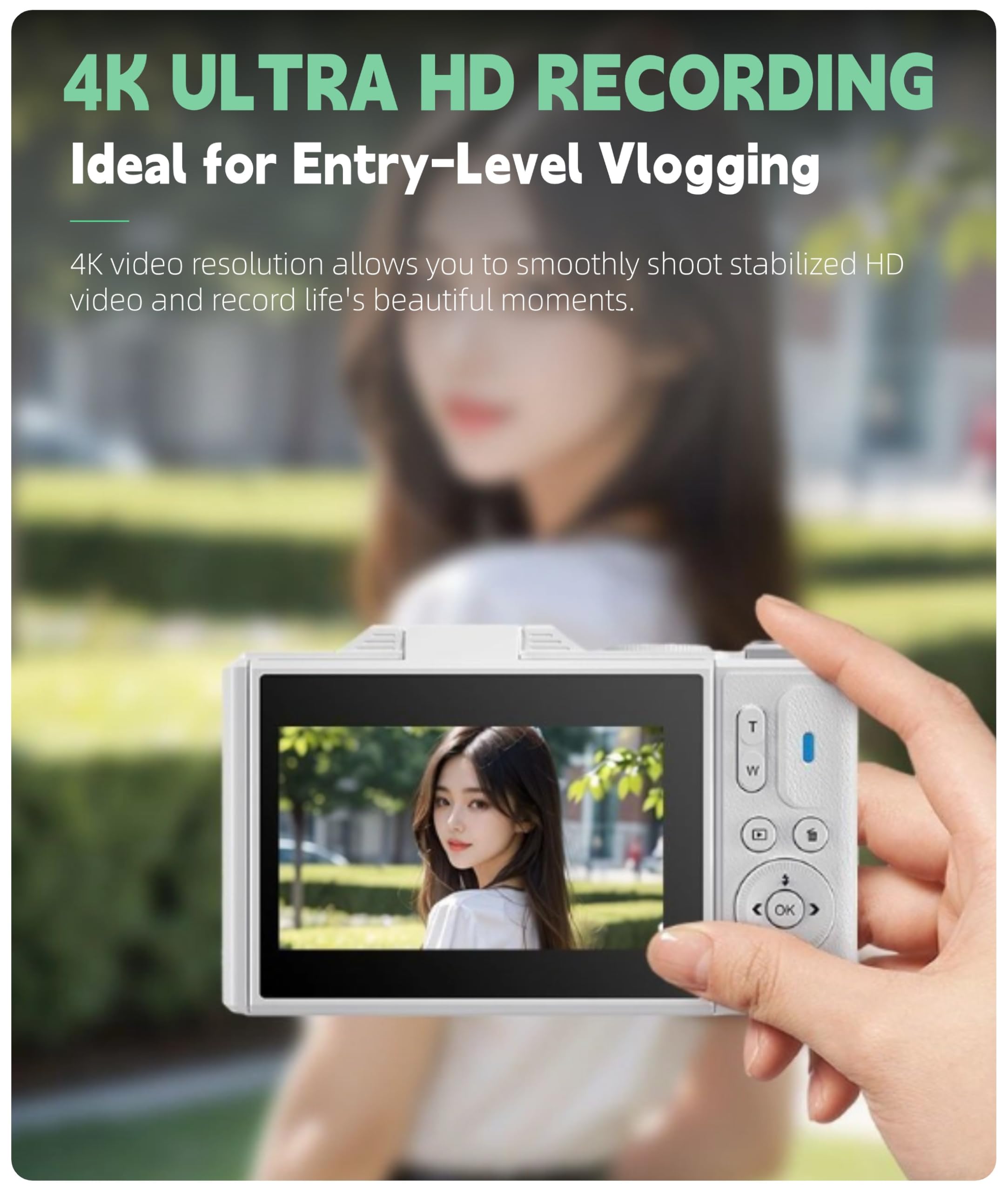 Cámara Digital con Pantalla LCD Abatible, Cámara UHD 4K 64MP, Cámara Digital de Apuntar y Disparar con Zoom 18X, Cámara Vlogging para Fotografía de Viajes Vlogging (Black)
