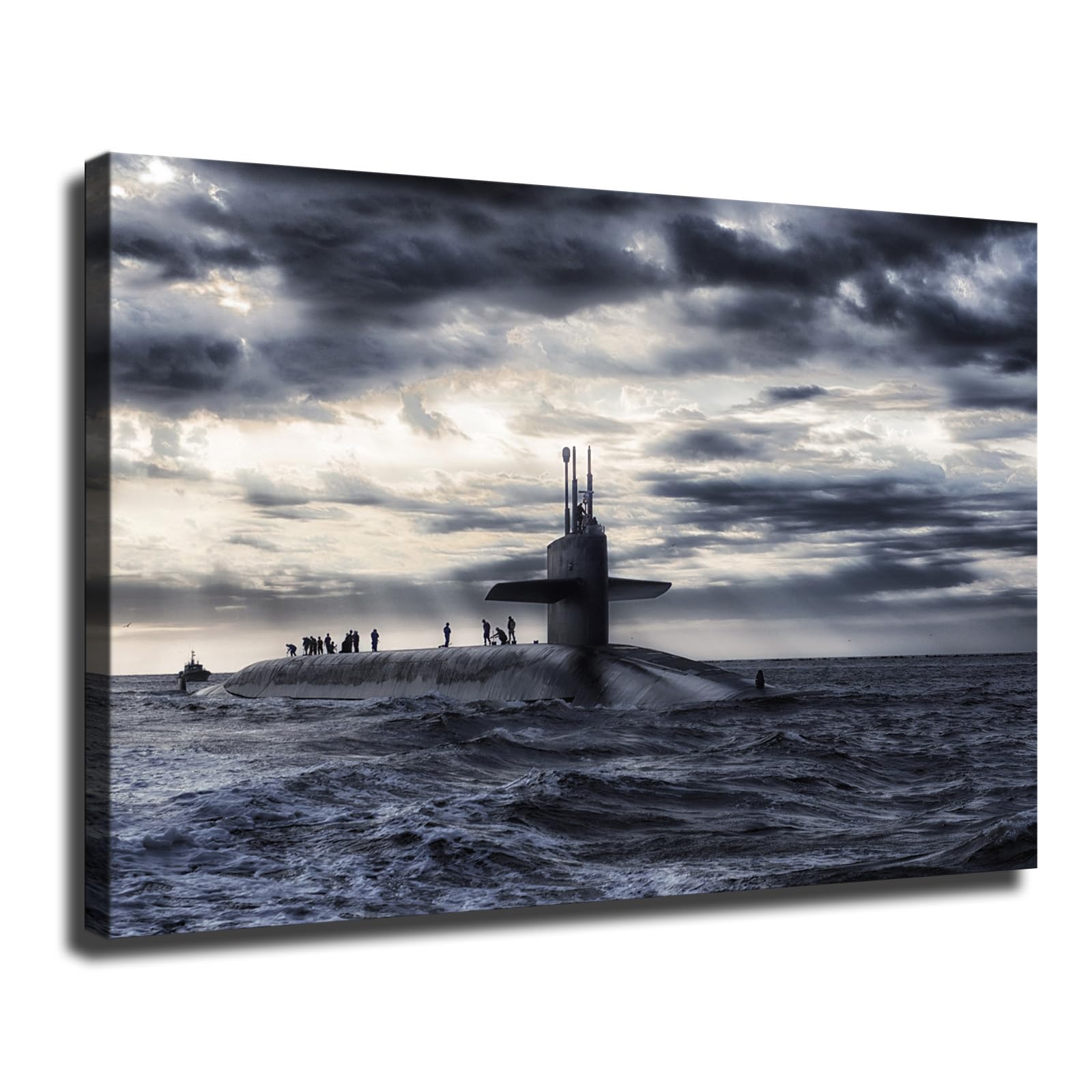 Retro Military Submarine Poster Canvas Print Painting Picture Aesthetic Wall Art Bedroom Living Room Decoration (24×36inch framed)