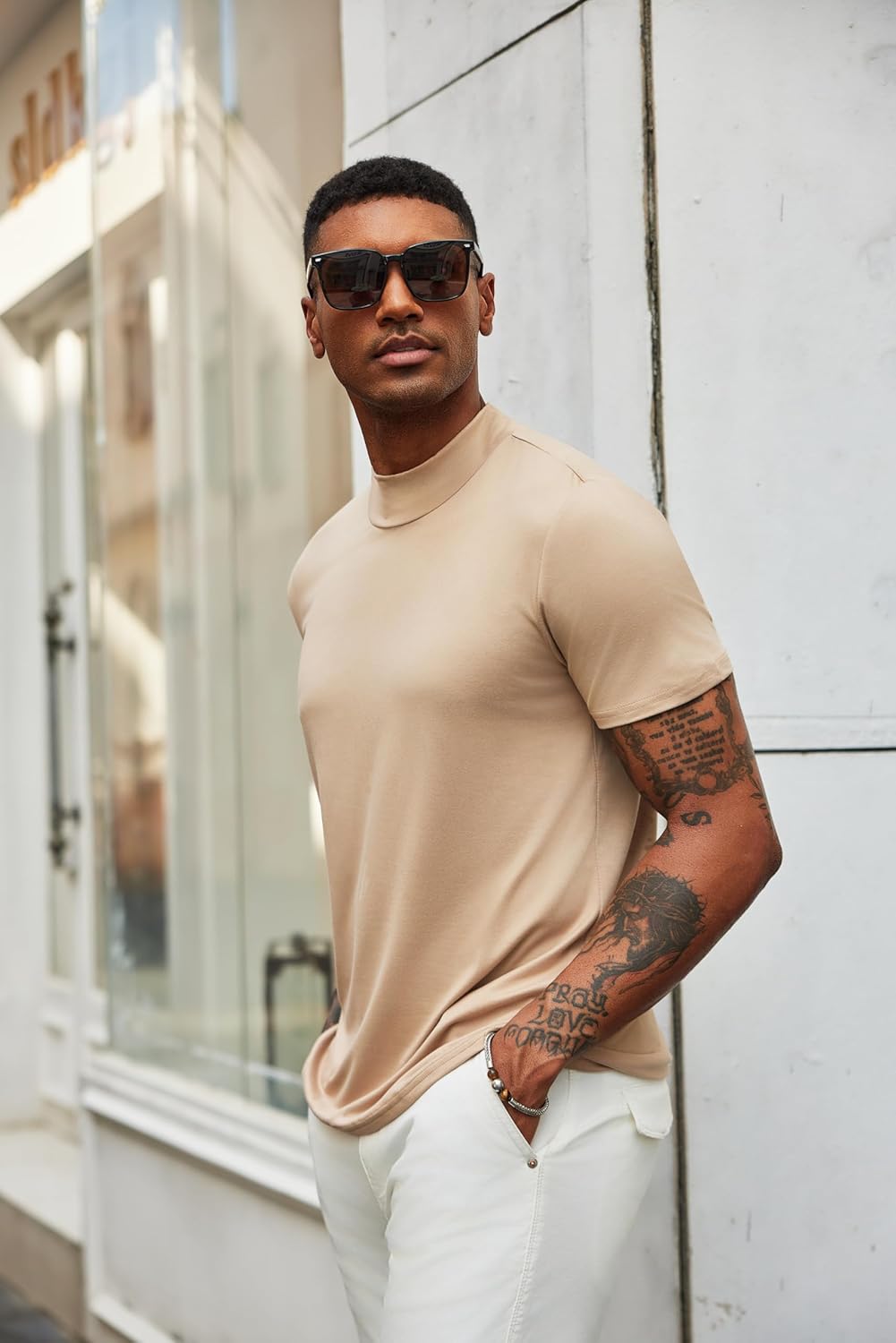 COOFANDY Men's Mock Turtleneck T Shirt Short Sleeve Slim Fit Basic Casual Solid Color Pullover Tee - Image 6