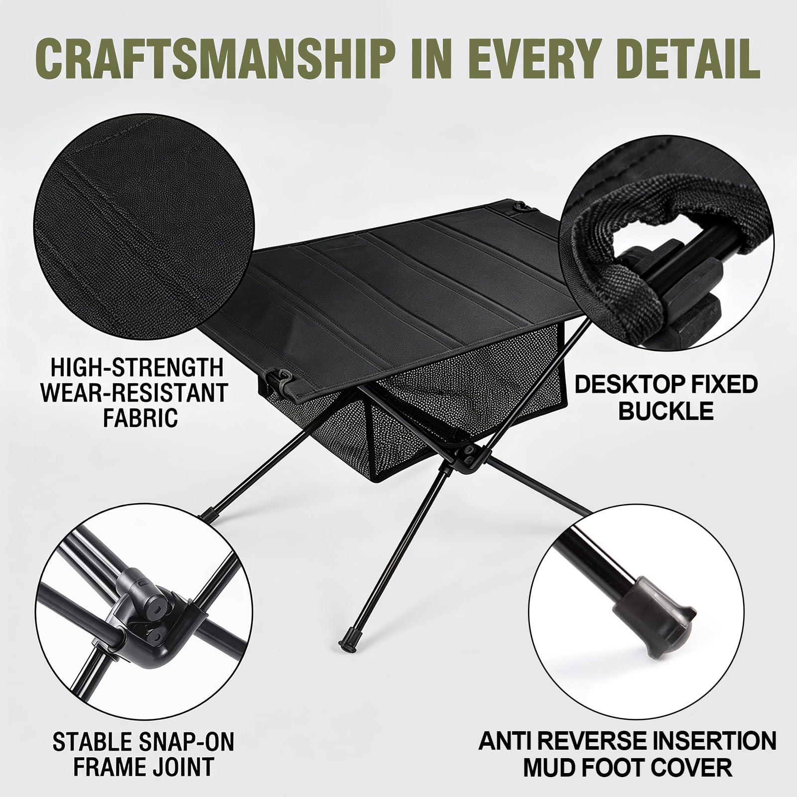 Gohytal Table pliante portable en aluminium avec sac de transport et sac en filet, table d'extérieur pliable pour camping, pique-nique, cuisine, jardin, randonnée, voyage (noir)