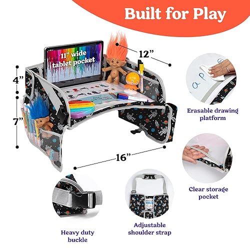 Miniatura 4 de PILLANI Bandeja de viaje para niños, bandeja de asiento de automóvil para niños, artículos esenciales para viajes de carretera, bandeja de mesa para