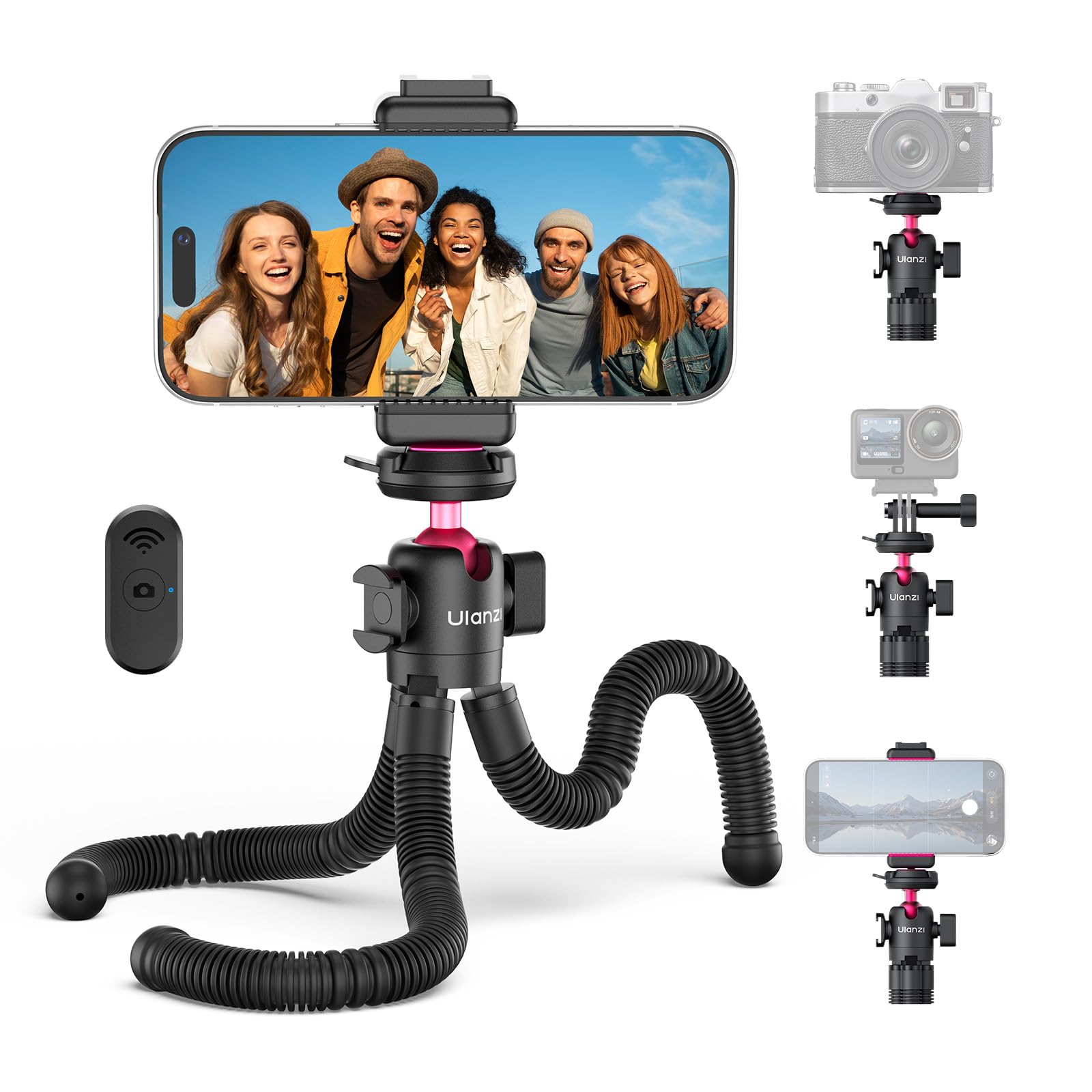 ULANZI MT91 Trépied Smartphone Flexible avec Télécommande Bluetooth, Trépied pour Appareil Photo Octopus avec système de Fixation Rapide, Mini Trépied W Adaptateur pour Caméra d'action