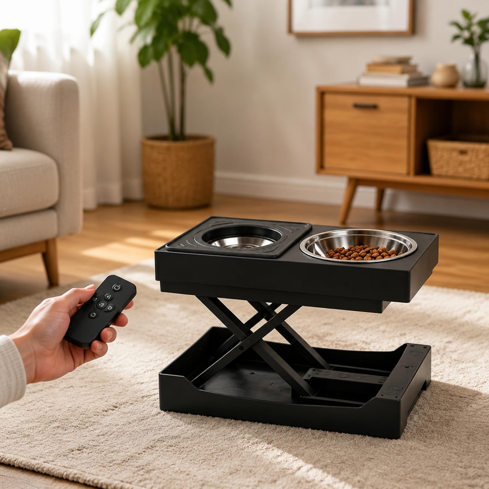 Gamelle Électrique avec Télécomman Surélevé Gamelle avec Bols Anti-Glouton Mangeoire Support pour Chiens, Chats