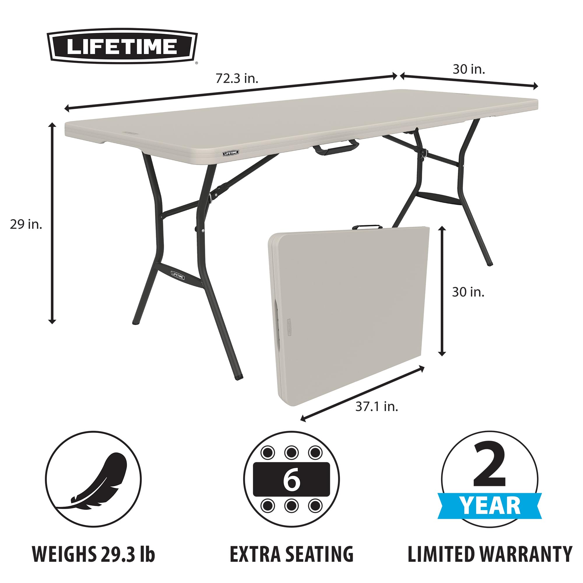 Amazon.com: LIFETIME 6-Foot Fold-in-Half Table, Light Commercial