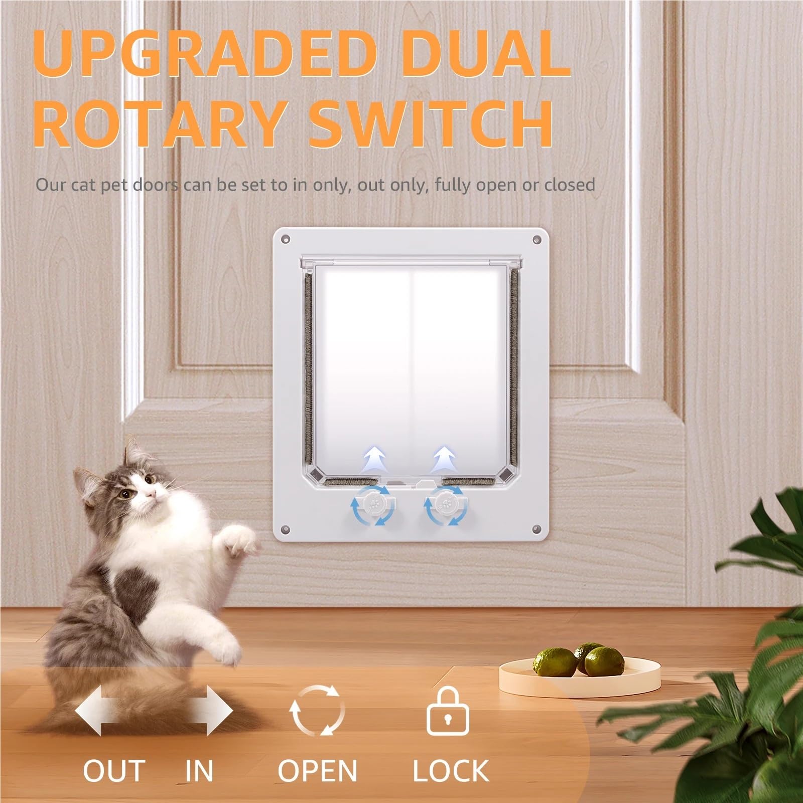 Gateras para Puertas Puerta Interior for Gatos, Mascota de plástico Blanco con Bloqueo 4 vías, Accesorios for Suministros Puerta Seguridad for Cachorros(White-L)