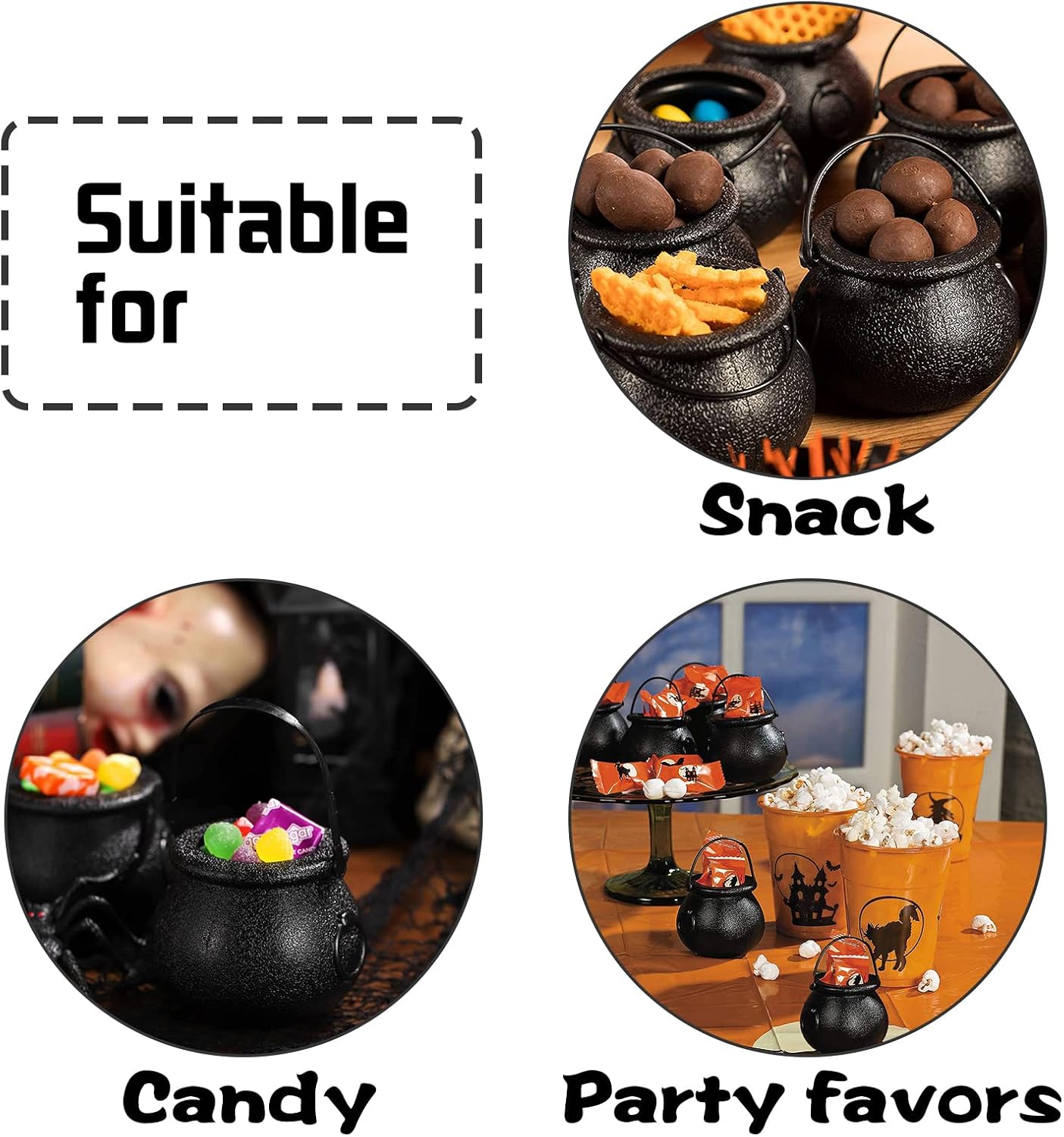 Lshfwn 24 Pack Plastic Cauldron,Black Mini Witch Cauldron with Handle,Halloween Candy Cauldron Kettles,Plastic Candy Holder for Party Decoration Supplies St Patrick's Day image 5