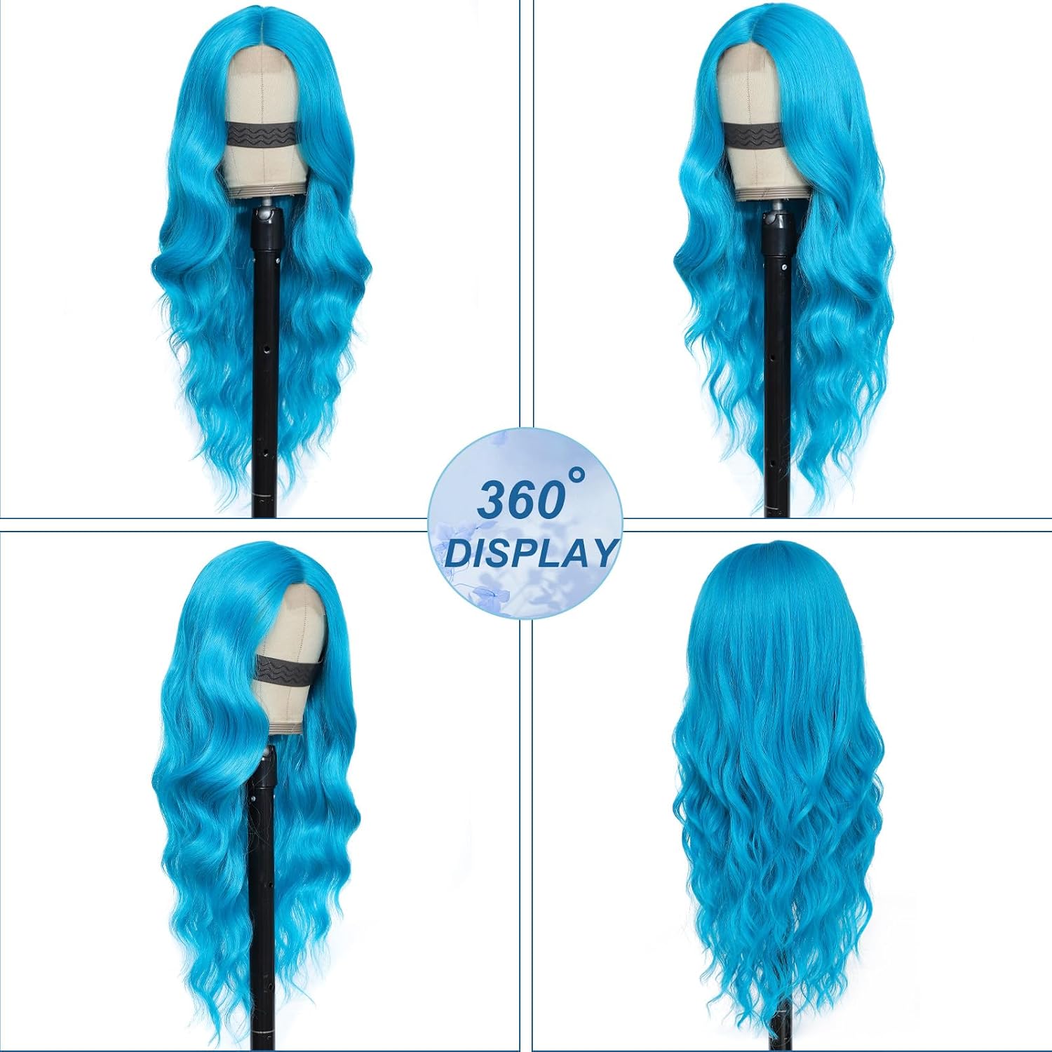 Teal Blue Wig for Women, Teal Blue Wavy Wig Middle Part 26 Inch Blue Wigs Heat Resistant Synthetic Wigs for Daily Party Use