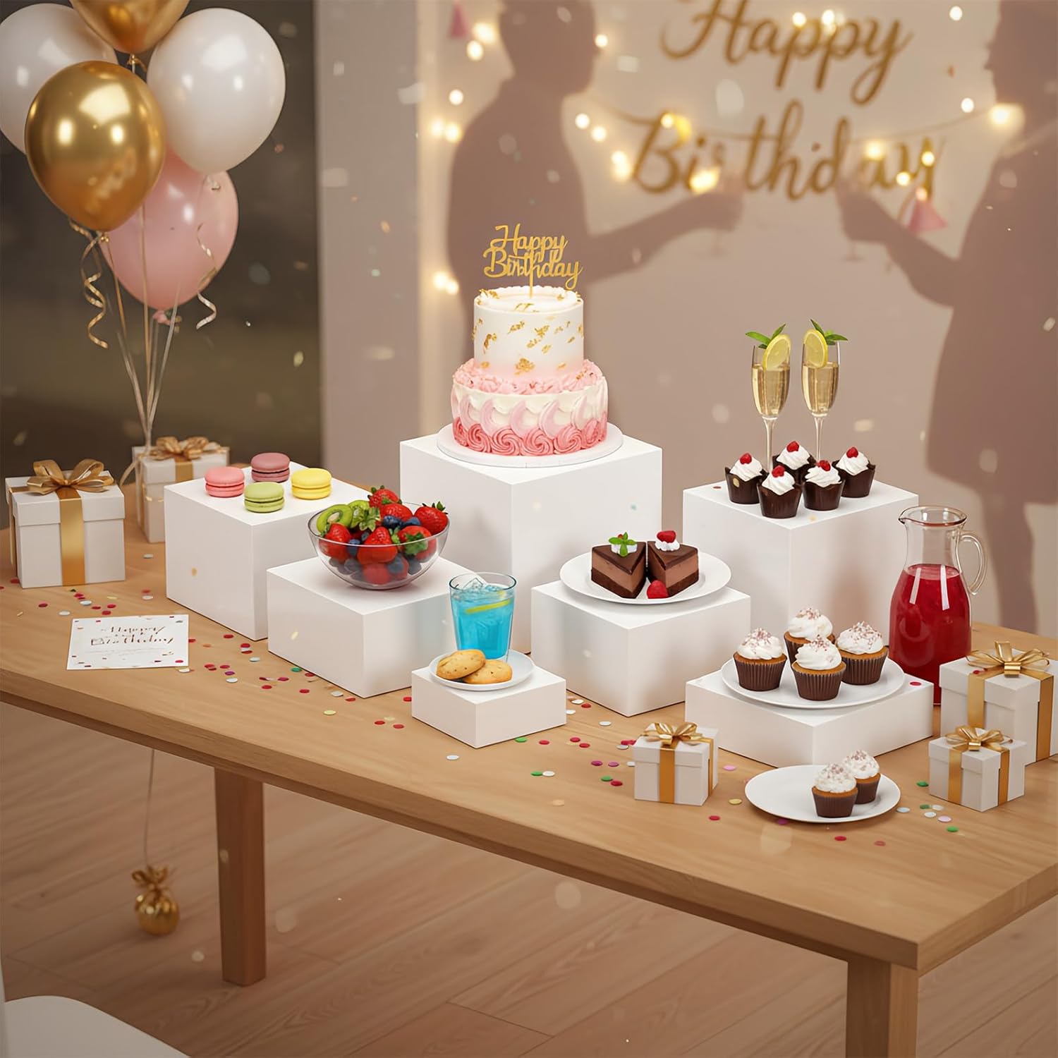 6pcs Buffet Risers,Dessert Table Display Set,White Buffet Risers,Acrylic Boxes For Display White,Dessert Table Display Set,Cube Boxes Nesting Risers,Big Size(10"-9"-8"-7"-6"-5")