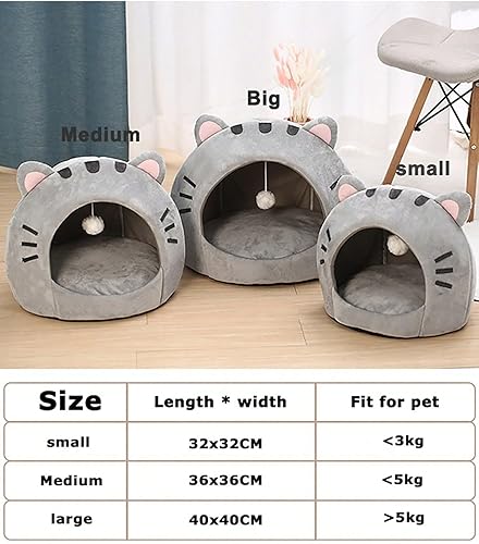 Miniatura 3 de QWINEE Cama para gatos con forma de oso para interiores con cojín extraíble, tienda de campaña de felpa para mascotas, diseño de orejas de dibujos