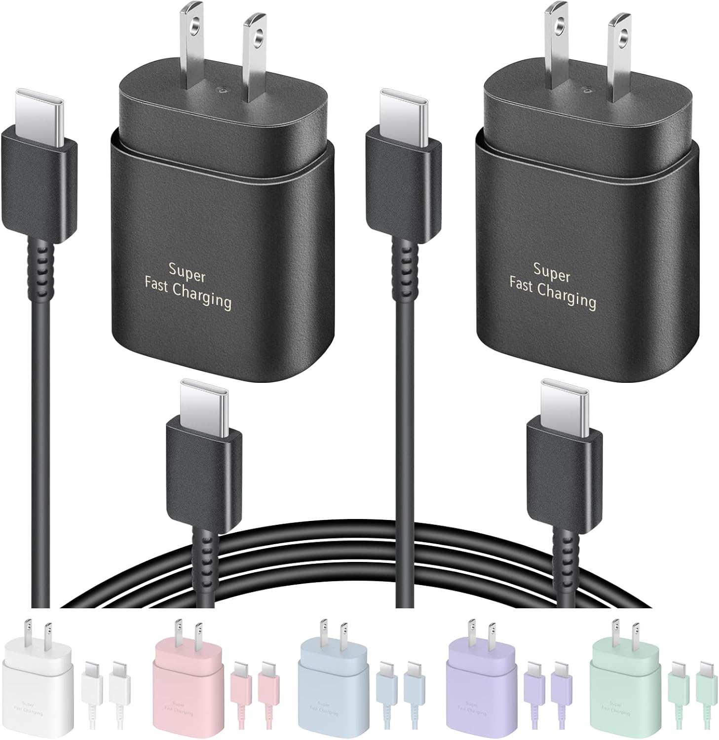 2 Pack USB C Charger, 25W Type C Fast Charging with USB-C Charger Cable 6FT Android Phone Charge for Galaxy S24 Ultra/S23+/S22/S21/S20/Phone 16 15 Pro Max 16 15 Plus