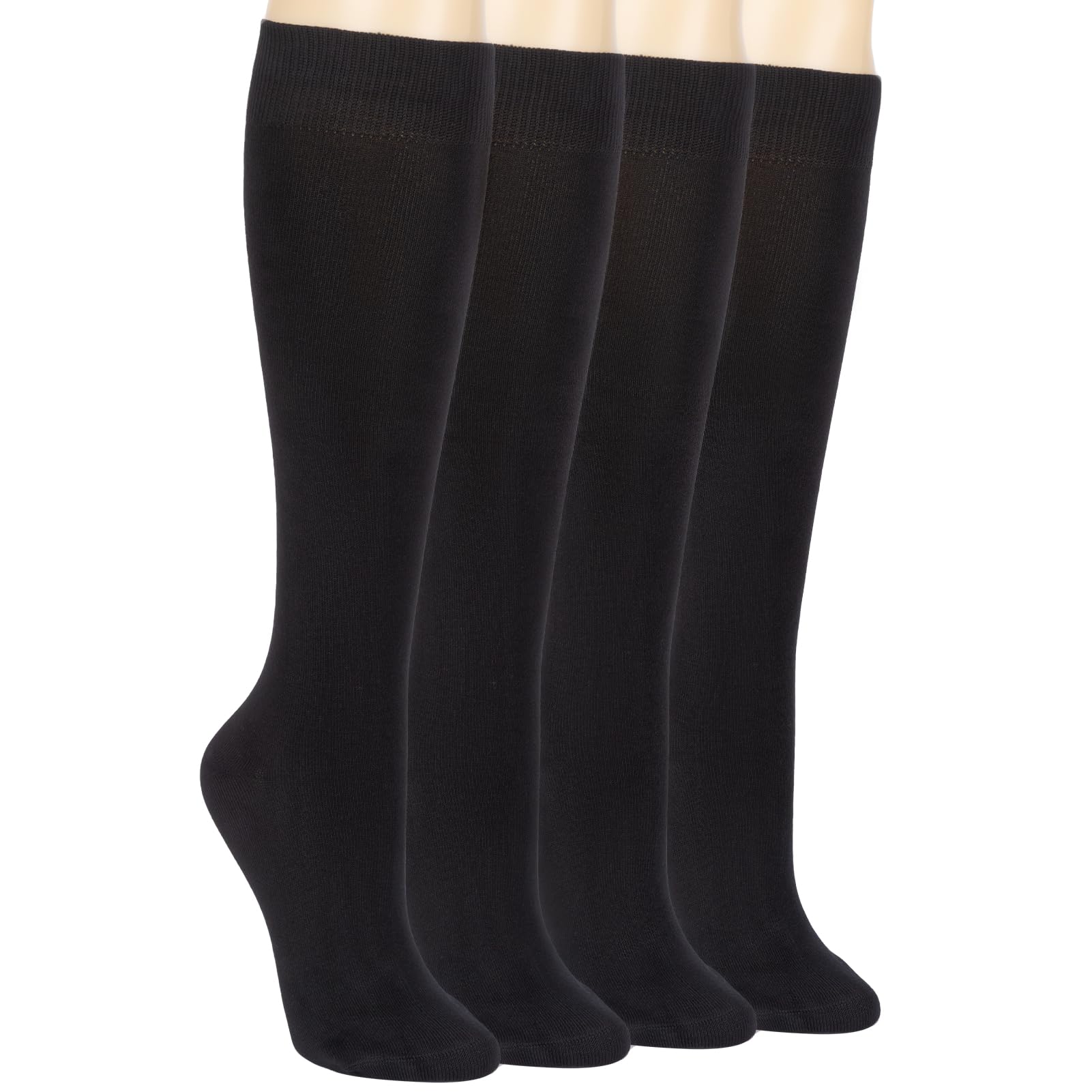 Athlemo 4 Pack rayon from bamboo Lightweight Knee High Dress Socks for Women, Comfortable Breathable Casual Socks, Solid Tube Socks Fit Well for Outdoor Sport School Uniform, Black 10-13