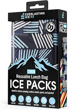 Everlasting Ice RX Reusable Ice Packs for Lunch Boxes & Coolers 2 Pack Flexible, Long-Lasting, BPA Free, Versatile Soft Ice Pack for Insulated Bags, Picnic, Travel and More