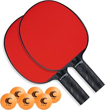 Cannon Sports Rubber Face Unbreakable Table Tennis Paddle Set - 2 Rackets with 6 Pack of 3-Star Table Tennis Balls Portable Set for 2 Players