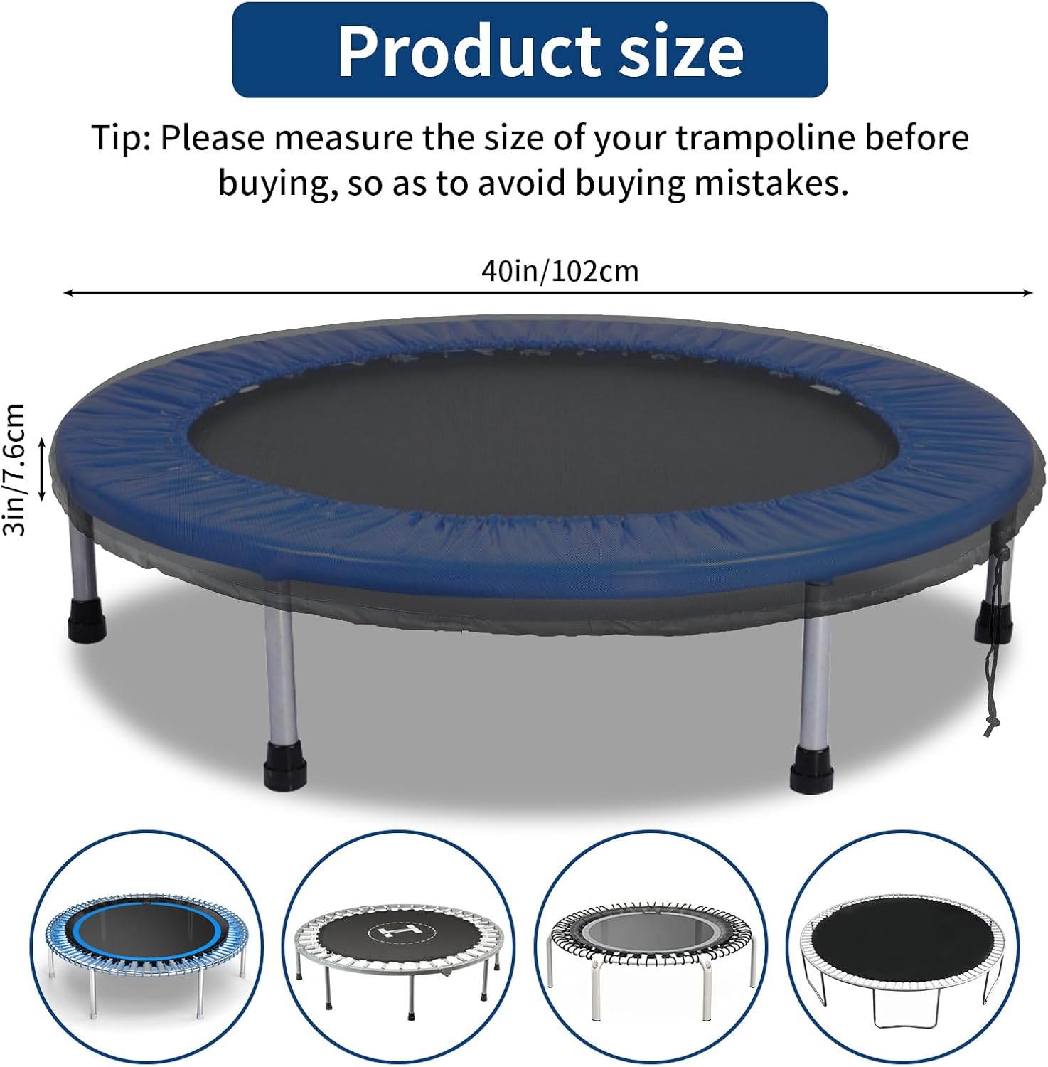 Mini Trampoline Cover 40 Inch Waterproof Fitness Protective Trampoline Round Covers for Adults Toddler Indoor Outdoor Garden Rebounder - Not Spring Covers (1 Black Cover Only)