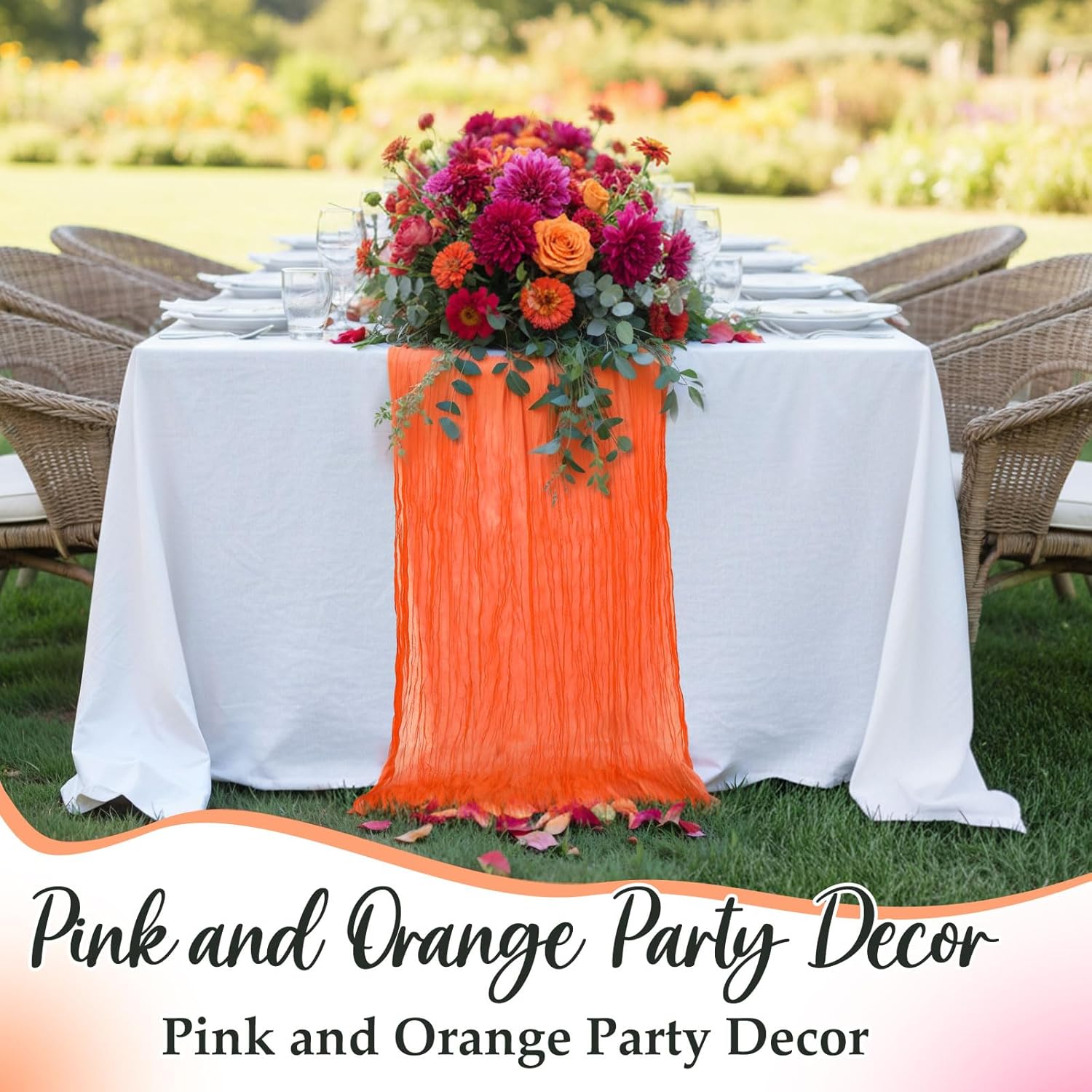 6 Pcs Pink and Orange Cheesecloth Table Runner Boho Gauze Cheese Cloth Runner 118" Rustic Table Decor for Sunset Party Wedding Bridal Baby Shower Birthday Thanksgiving Home Arbor Decor